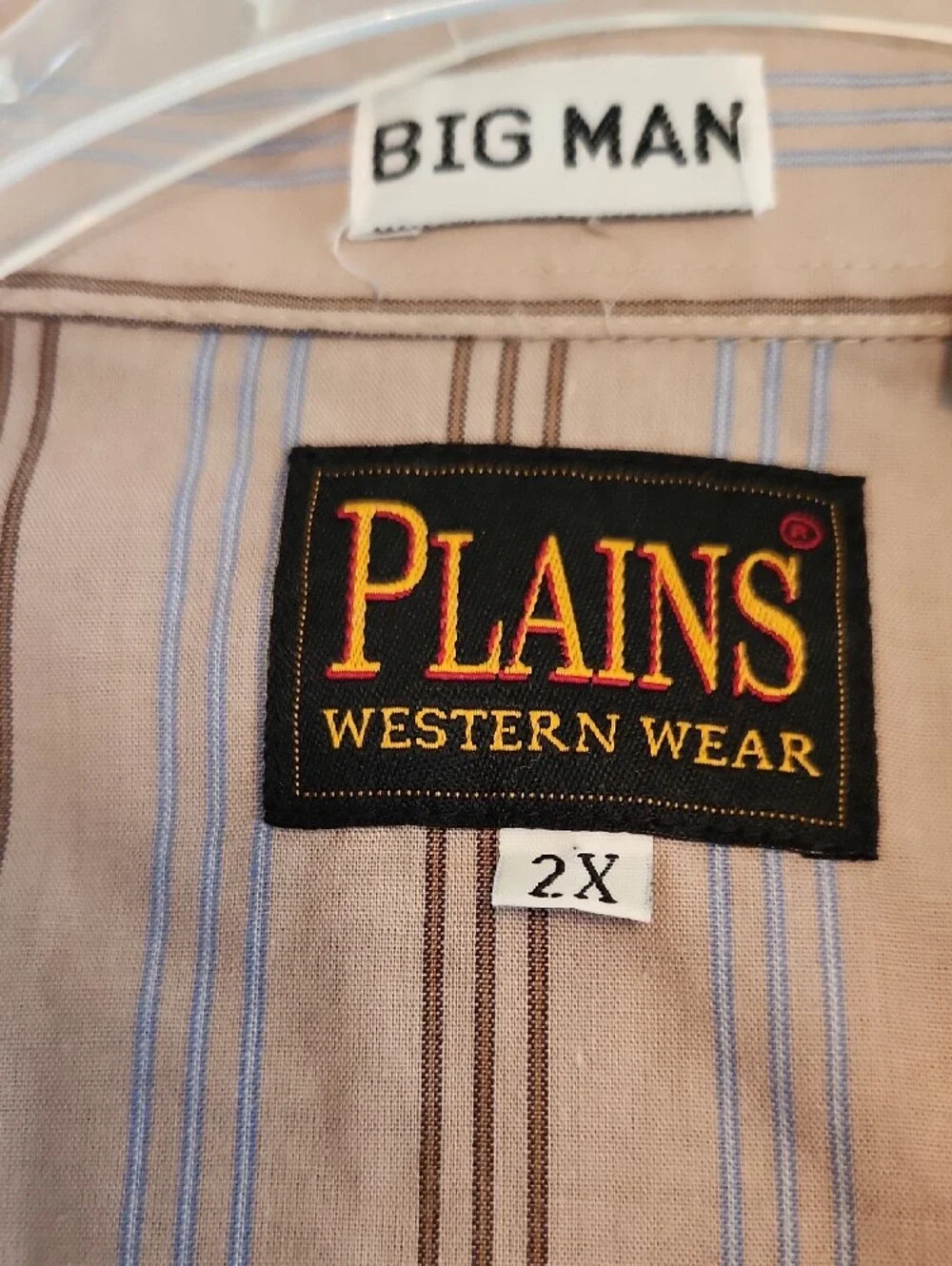 Plains Western Wear Long Sleeve Pearl Snap Tan Striped Button-Down Shirt Sze 2XL